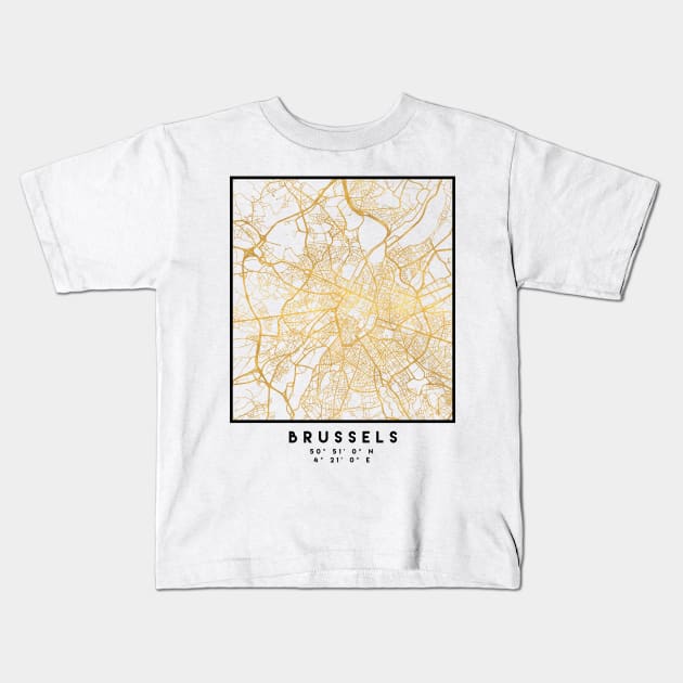 BRUSSELS BELGIUM CITY STREET MAP ART Kids T-Shirt by deificusArt